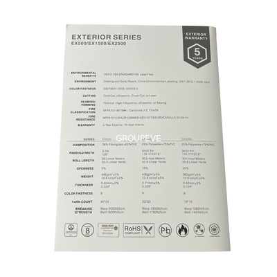 tela 495gsm incombustible de la protección solar de la fibra de vidrio de la anchura de los 3.2m para las persianas exteriores